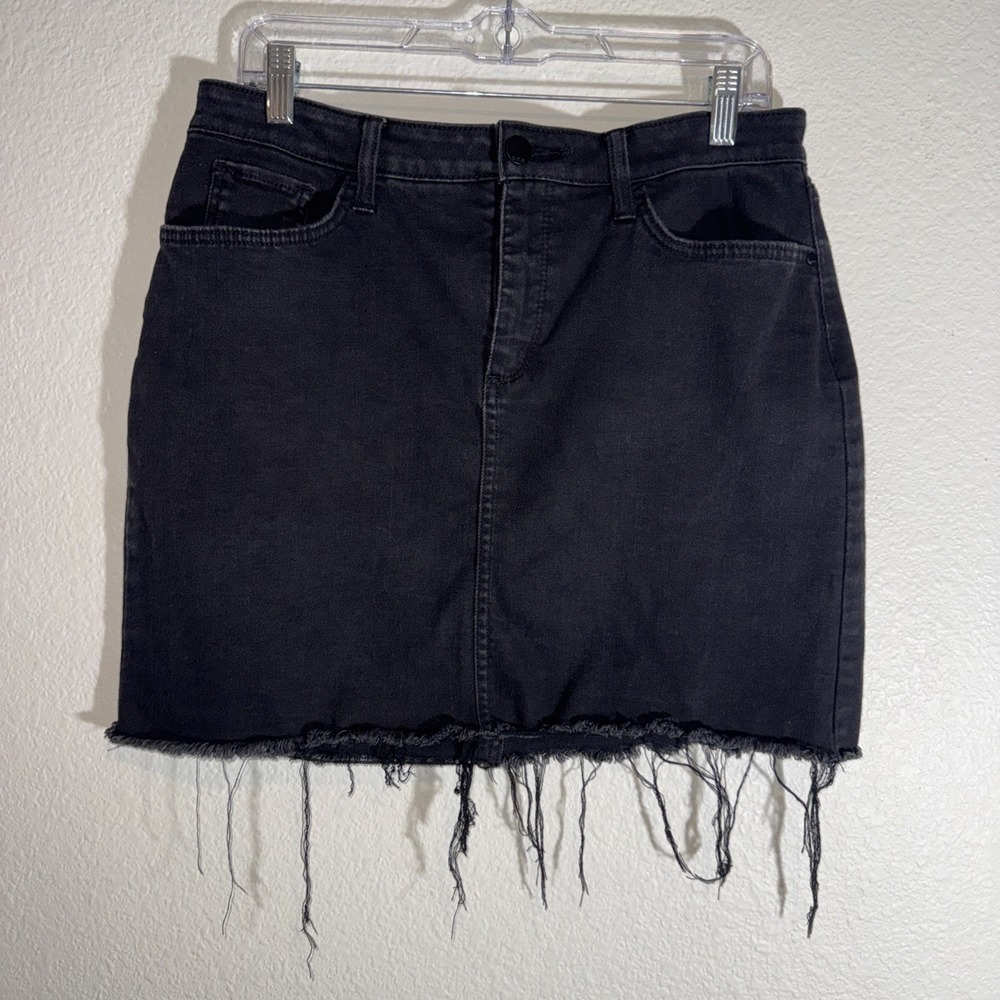 a.n.a. Black Denim Jean Mini Skirt Size 12 Raw Hem Gothic Emo Punk BOHO